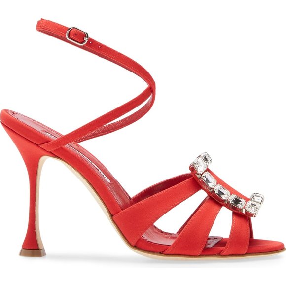 Manolo Blahnik TICUNA Crystal Buckle Crepe de Chine Strap Sandals - Picture 6 of 14